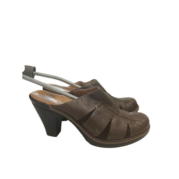 Sofft Women's  Size 9.5M Brown Leather Block Heel Mules clogs shoes - Picture 4 of 7